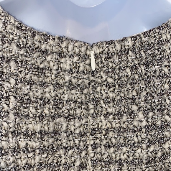 J. Crew Metallic and White Knit Tweed Fringe Velvet Trim Sheath Dress size 10p - Picture 12 of 16